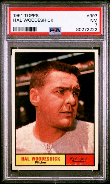 1961 Topps baseball card #397 Hal Woodeshick of the Washington Senators NM PSA 7