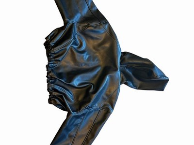 KHY Faux Leather Cropped Hooded Jacket Coat Soft Fall Spring RARE