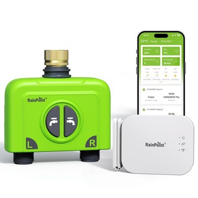 RAINPOINT 2Zone WiFi Smart Hose Timer Sprinkler Controller, Brass Inlet