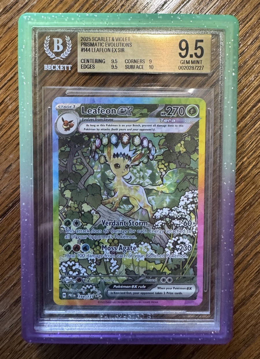 Pokemon Leafeon EX Prismatic Evolutions 2024 Sir #144, BGS 9.5 NEW LABEL