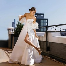 Sweetheart Neck Wedding Dress Detachable Puff Sleeves Floor-Length Bride Gown