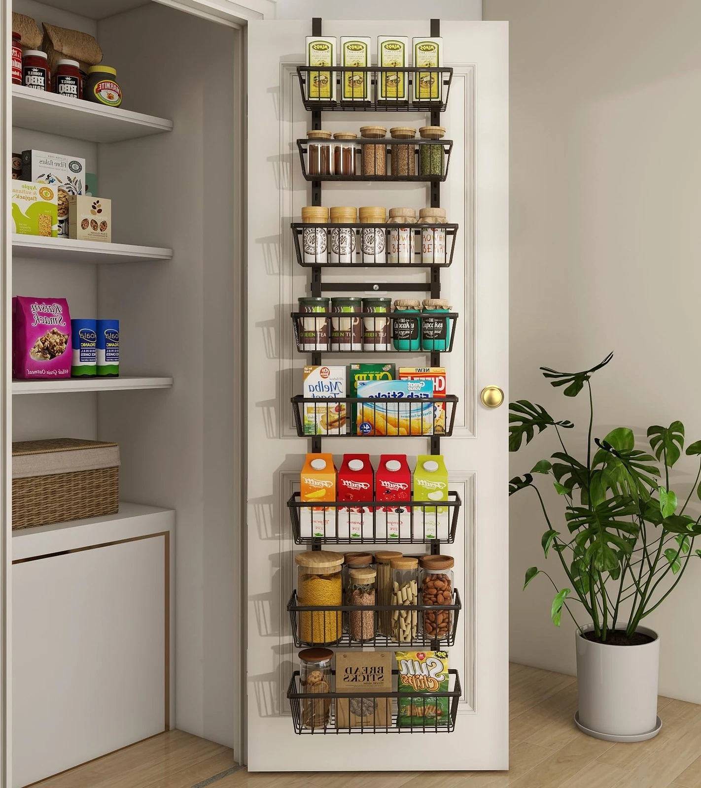 Mefirt 12 Inch Wide Narrow Over The Door Pantry Organizer, Pantry Organizatio...