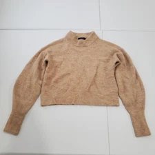 Quince Sweater Womens Large Camel Baby Alpaca Wool Crew Neck Ribbed Knit Soft