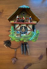 Vintage German E. Schmeckenbecher Black Forest Cuckoo Clock w/ musical sawmill