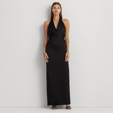 Lauren Ralph Lauren Satin Pleated Gown Black Size 8 NEW NWT