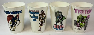 lot of four Marvel 7-11 7-ELEVEN SLURPEE CUPS~Odin, Triton, Shang-Chi, Nighthawk