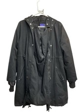 Seraphine Maternity Coat Black Kangaroo Panel Fur Hood - Size 6