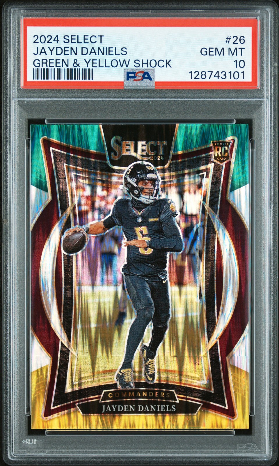 2024 PANINI SELECT GREEN & YELLOW SHOCK #26 JAYDEN DANIELS PSA 10