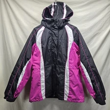 Faded Glory Winter Ski Hooded Jacket Women's Large 12-14 Fleece Lined Black/Pink