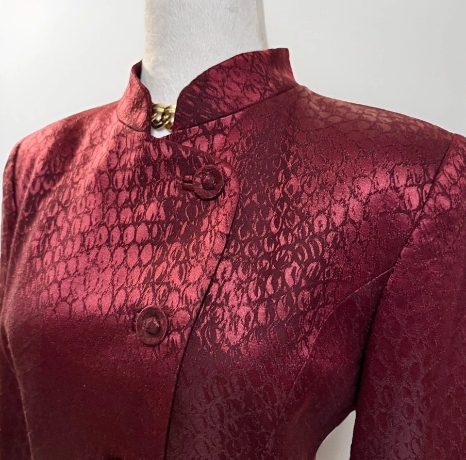 Vtg 80s Albert Nipon Jacquard Brocade Textured Blazer Silk/Wool Jewel Tone 10P - Image 3 of 4