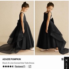 Azazie Black Tulle A-Line Convertible Long Girls Dress Bow Accent Sleeveless