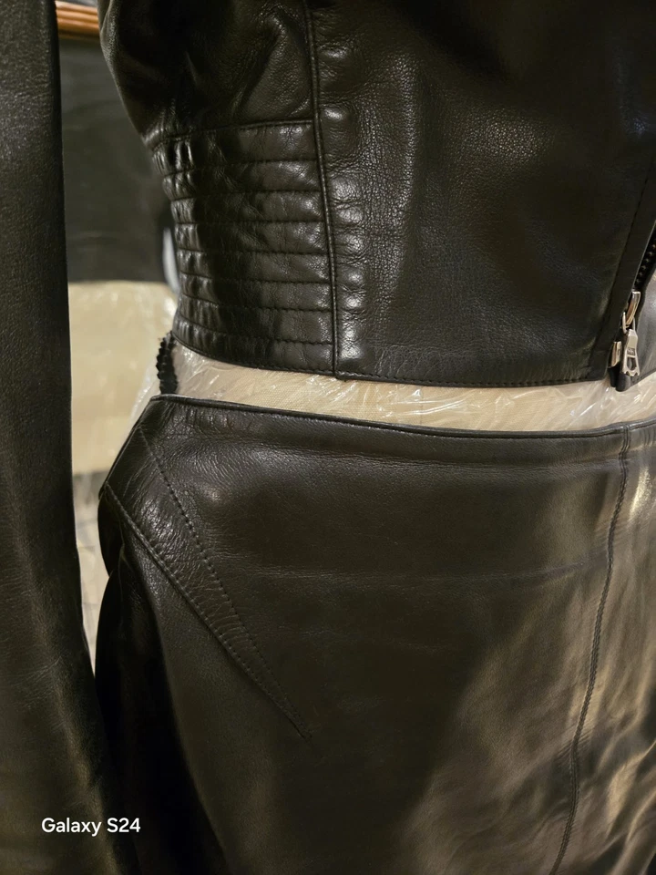 Claude Montana Paris Leather Jacket And Skirt. S36 French Excellent Condition - Image 3 of 4