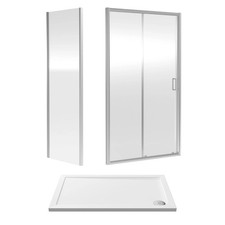 Nuie Rene Sliding Door Chrome Shower Enclosure 6mm Glass with Tray & Waste