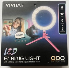Vivitar 6" Ring Light W Table Top Tripod  Adjustable Ball Head w 3 Color Modes