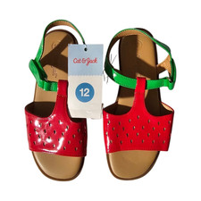 Cat  Jack Girls Strappy Sandals Buckle Adjustable Strap Red/Green US 12