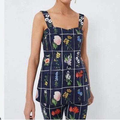 Tuckernuck Marnie Top Womens Size M Navy Blue Fresh Buds Sleeveless Floral