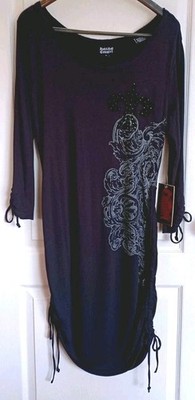 NWT ROCK & ROLL COWGIRL DOUBLE-SIDED FLEUR-DE-LIS/RHINESTONE DRESS 3/4 SLV JR L 