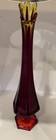 Vintage Viking Epic Column Ribbed Pedestal Swung Glass Bud Vase Ruby Amber Glow — photo 2
