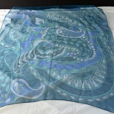 Vera Neumann Vintage Scarf Blue Sheer Floral Geometrical 26  Square