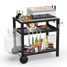 29.5''x19.6'' Outdoor Grill Cart, Pizza Oven Table Stand, 3-Shelves Food Prep...
