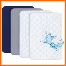 Pack and Play Sheets Mattress Protector Set, 4-Pack, Grey Navy