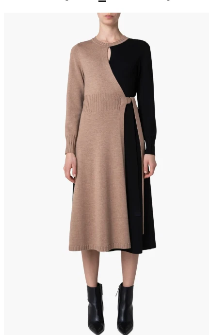 Vestido Akris Punto Lana Virgen Tejido Bloques de Color Envolvente Midi Cerradura 12 $1390 Foto 2 de 4