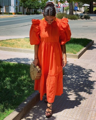 ZARA OPENWORK EMBROIDERED ORANGE MIDI DRESS BLOGGERS S SMALL UK 8 - Picture 5 of 10