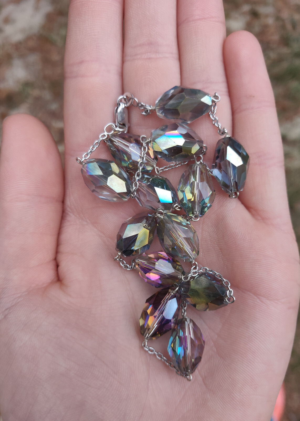 Sterling Silver Preciosa Drop Aurora Borealis Crystal Pendant Necklace