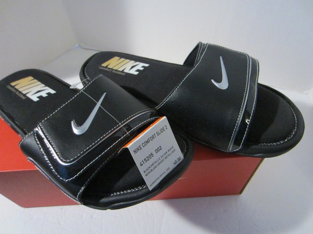 Nike Comfort Slide 2 Sandals Slides Size 14 Black Whit Silver