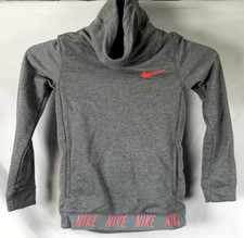 Nike Dri Fit Cowl Neck Hoodie Girls Size Small Pullover Sweatshirt Gray  Pink