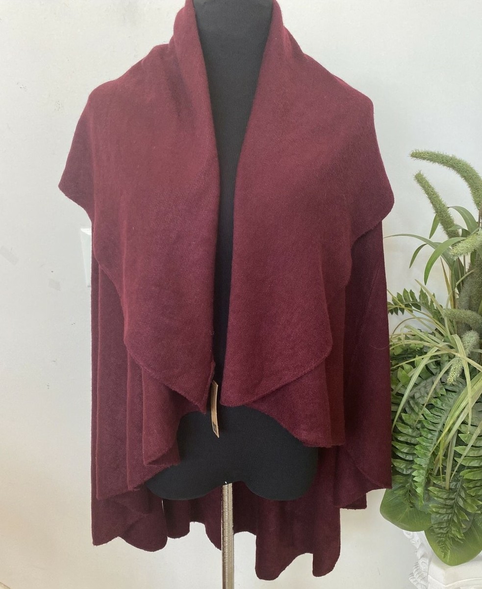 NWT LOOK by M Burgundy 100% Acrylic Collared Shawl Vest, One Size,