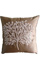 Cushion Cover dark peach Orange 18"x18” Home Decor Silk Tree Beaded-My Wish Tree