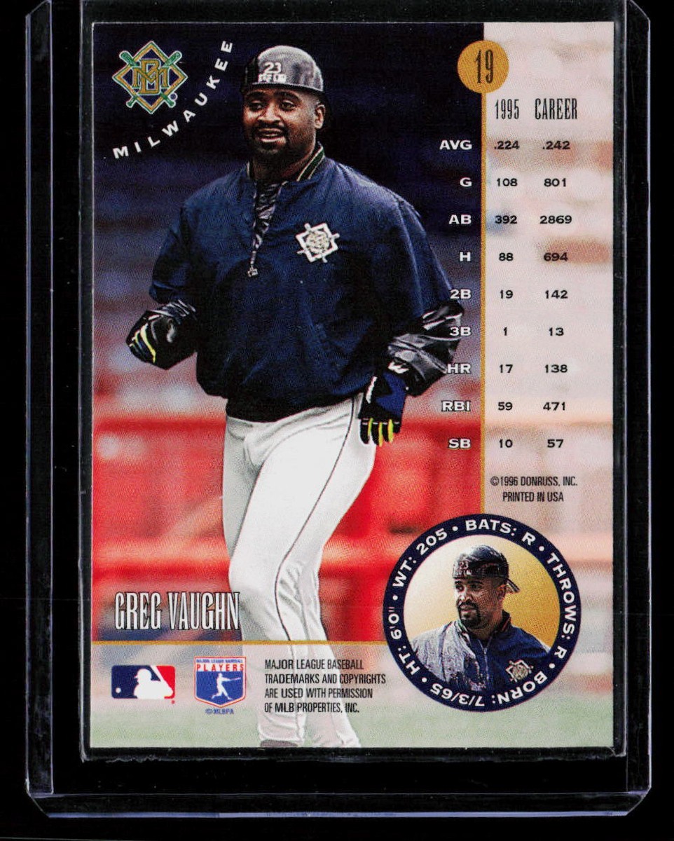 Greg Vaughn 1996 Leaf Press Proofs SIlver Milwaukee Brewers