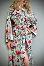 Loungwear Women Bird Print Kimono Bathrobe Cotton Bridesmaid Kimono Robe Gown