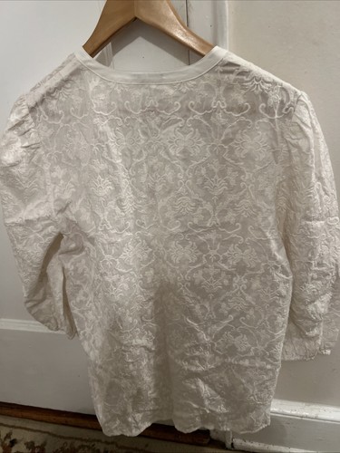Blusa donna J. Mclaughlin taglia M bianca con bottoni ricamata manica a sbuffo nuova - Foto 3 di 8