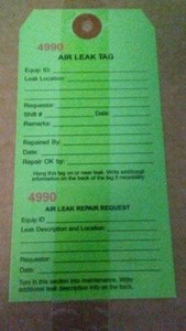 Air Leak Repair Request Tag; 5-3/4 x 3 In; Green; Pre-Wired; 50PK - NEW