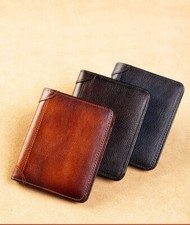Men's Polished Genuine Cow Leather Slim Wallet RFID Protected Brown/Black