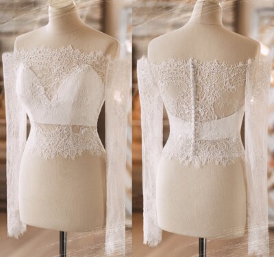 Weiß Ivory Brautkleid Topper Jacke Braut Spitze Aufkleber Langarm Brautzubehör