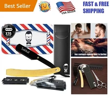 Ergonomic Barber Straight Razor Set - 20 Eco-Friendly Blades in Leather Case