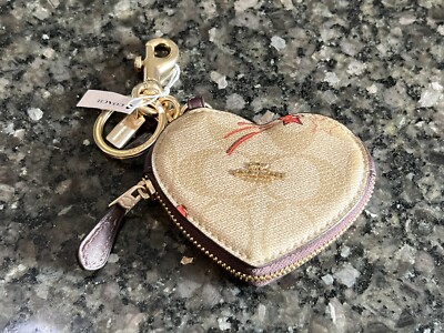小物 vintage coach Heart signature keychain NWT Coach Heart Pouch Bag Charm In Signature Canvas With Heart
