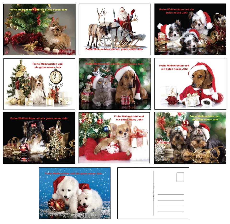 MARKENLOS Ansichtskarten Weihnachten Tier Postkarten Weihnachtskarten Weihnachtspostkarten