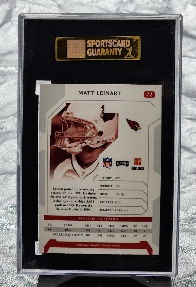 #72 Donruss 2006 Playoff Matt Leinart SGC 9 MT Rookie - Image 2 of 2