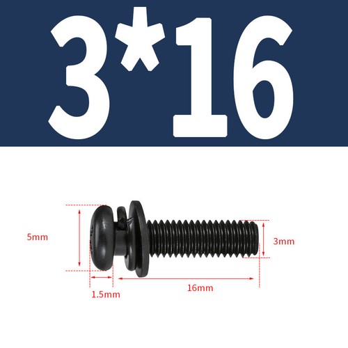 Black Steel Phillips Screws Bolts with Washers Metric M2 M2.5 M3 M4 M5 M6 M8 - Picture 25 of 71
