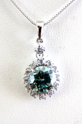 4.30 cwt Green & White Moissanite Necklace wth 16'' Box Chain 925 Sterling Silver