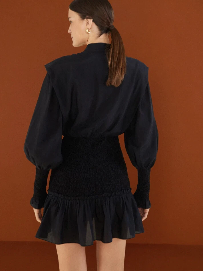 Farm Rio Mini Abito Nero XS Cuore Scollo Increspato Romantico Raso San Valentino