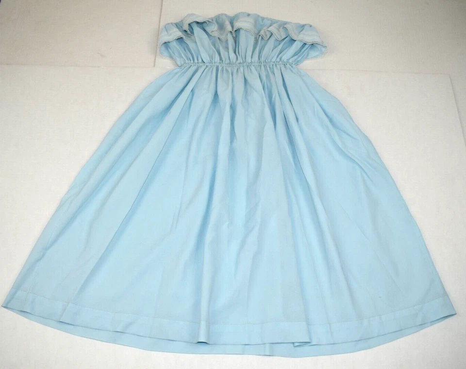 Vestido Vintage Sin Tirantes Talla S/M Años 70 Azul Polvo Encaje Volantes Corpiño Ligero Fluido Foto 3 de 4
