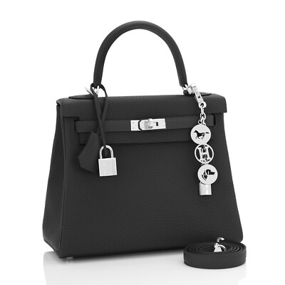 Hermes Kelly 25 Black Togo Palladium Hardware | eBay