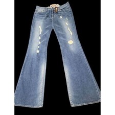 NWT Paige USA Made Blue Light Wash Distressed Flared Laurel Canyon Jeans Womens