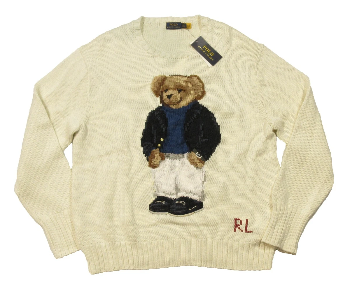Polo Ralph Lauren Womenu0026#039;s White/Ivory Polo Bear Graphic Knit Cotton  Sweater | eBay