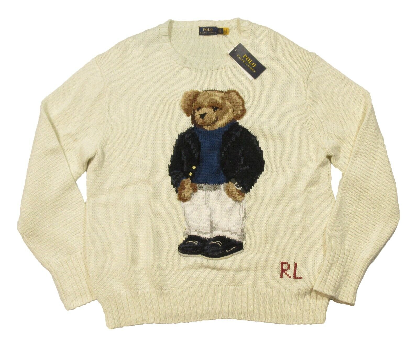 Polo Ralph Lauren Women's White/Ivory Polo Bear Graphic Knit Cotton Sweater  | eBay